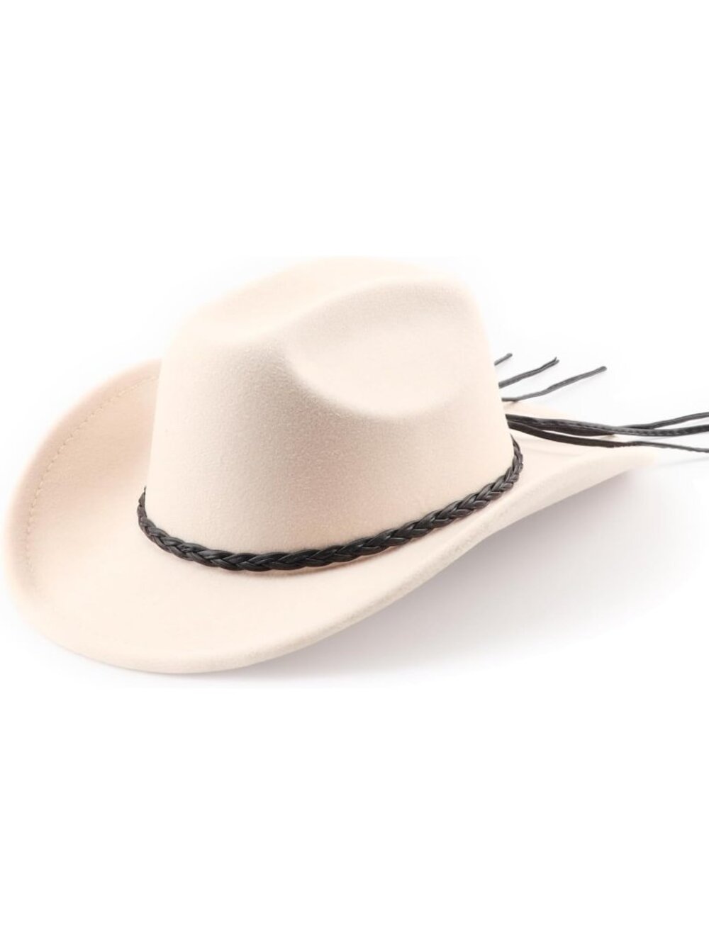 Men's Beige Buckle Outdoor Wide Brim Retro Felt Fedora Cowboy Hat
